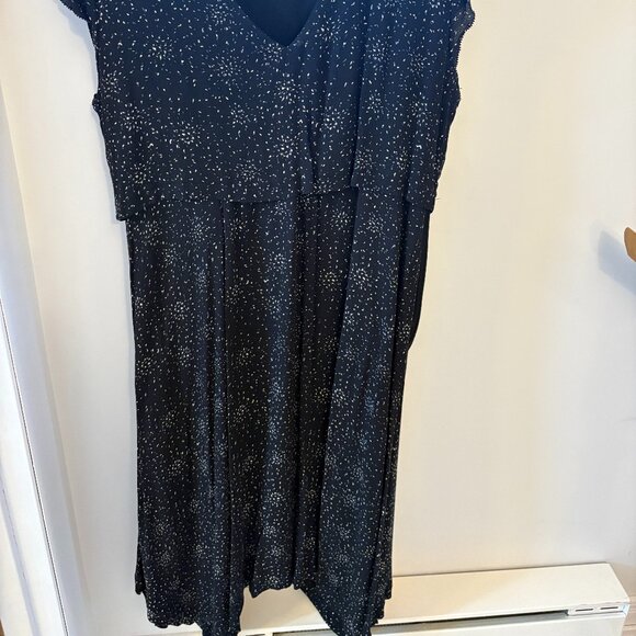 Gentle Fawn Black Speckled Midi Dress Flutter Sleeve Size 6 - Picture 2 of 4